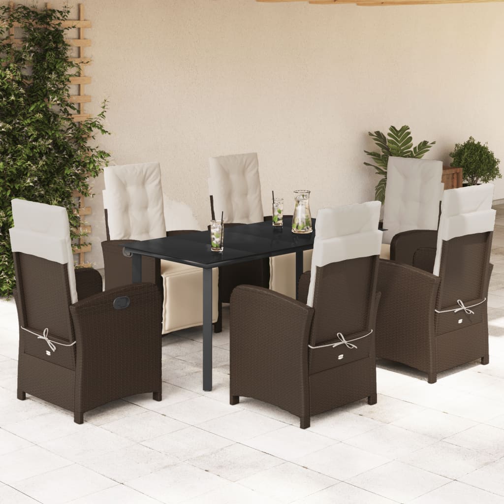 7-tlg. Garten-Essgruppe mit Kissen Braun Poly Rattan